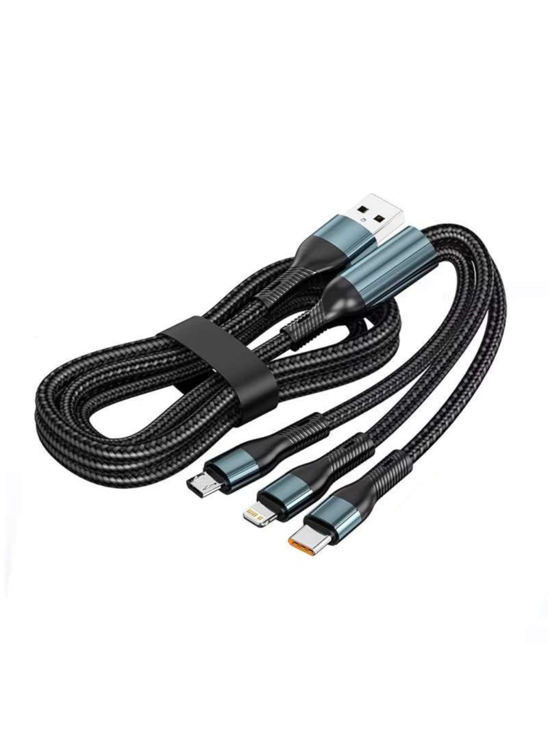 أوريكو كابل شحن متعدد 3 في 1 من ORICO - كابل شحن سريع مضفر من النايلون من USB إلى Lightning وMicro USB وType-C لأجهزة iPhone وSamsung وXiaomi وHuawei والمزيد (2 متر) - Image 1